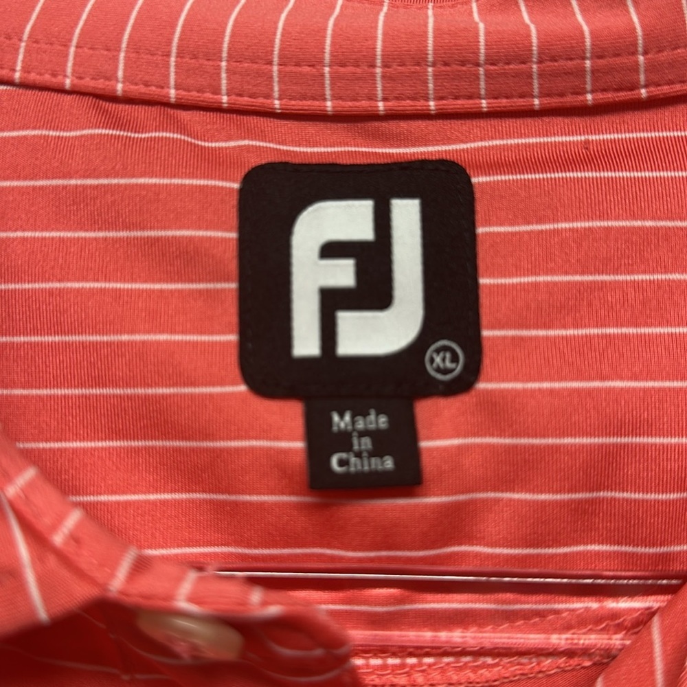 Footjoy Lisle Classic Pencil Stripe Polo Flamingo color NBC Golf Logo Men's XL - Picture 3 of 5